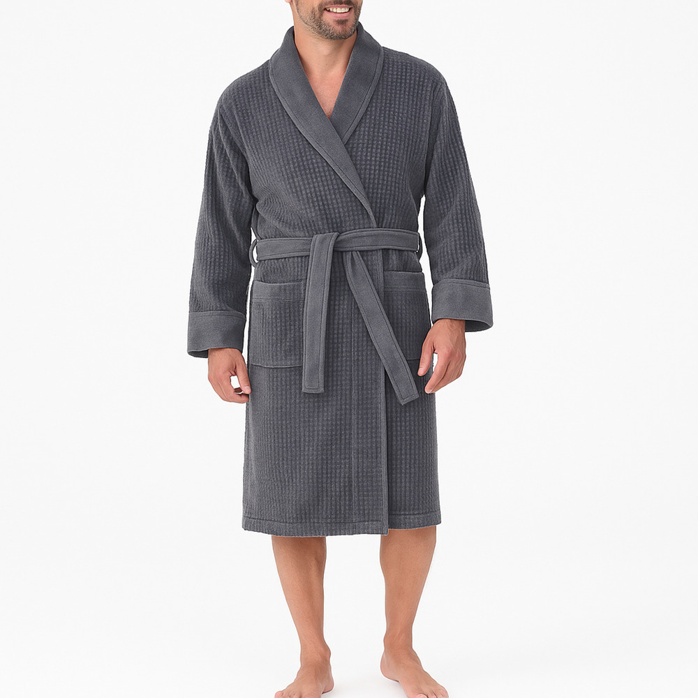 NWT Majestic International Waffle Weave Cotton Robe Gray S/M